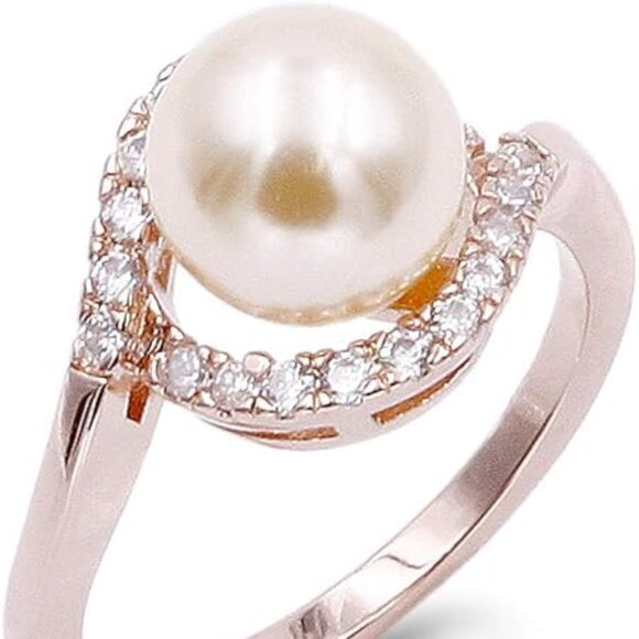 8 mm Pearl Ring Ivory AAA CZ Micro Pave Size 5-10 Wedding Jewelry - Picture 1 of 4